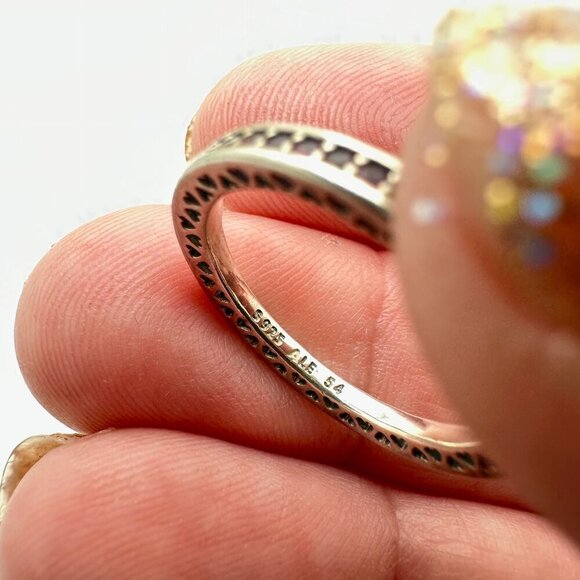 Pandora Cerise Radiant Hearts Ring Pink Stones Sterling Silver Size 6.5 - Picture 4 of 7